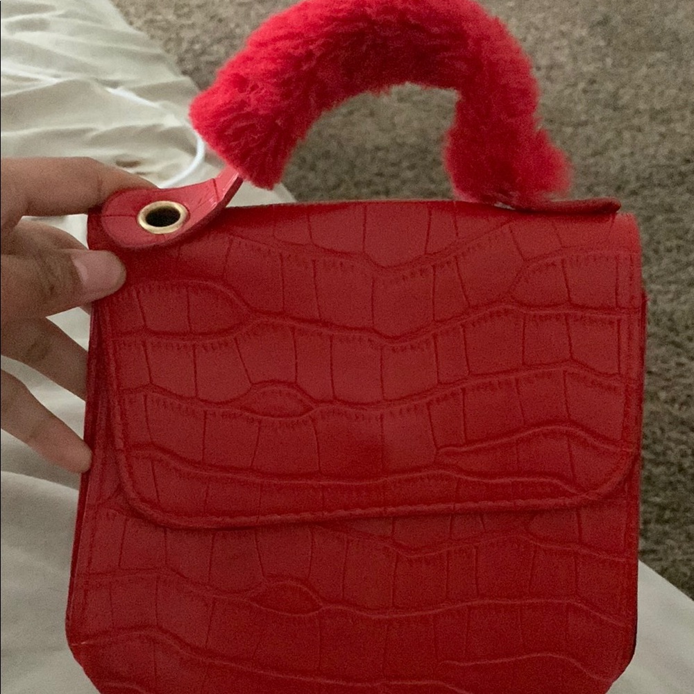 Red Croc-Embossed Handbag